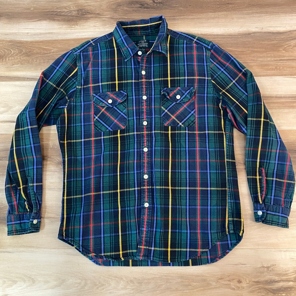 J Crew Heavyweight Flannel Shirt Mens Large Multicolor Plaid Button Up